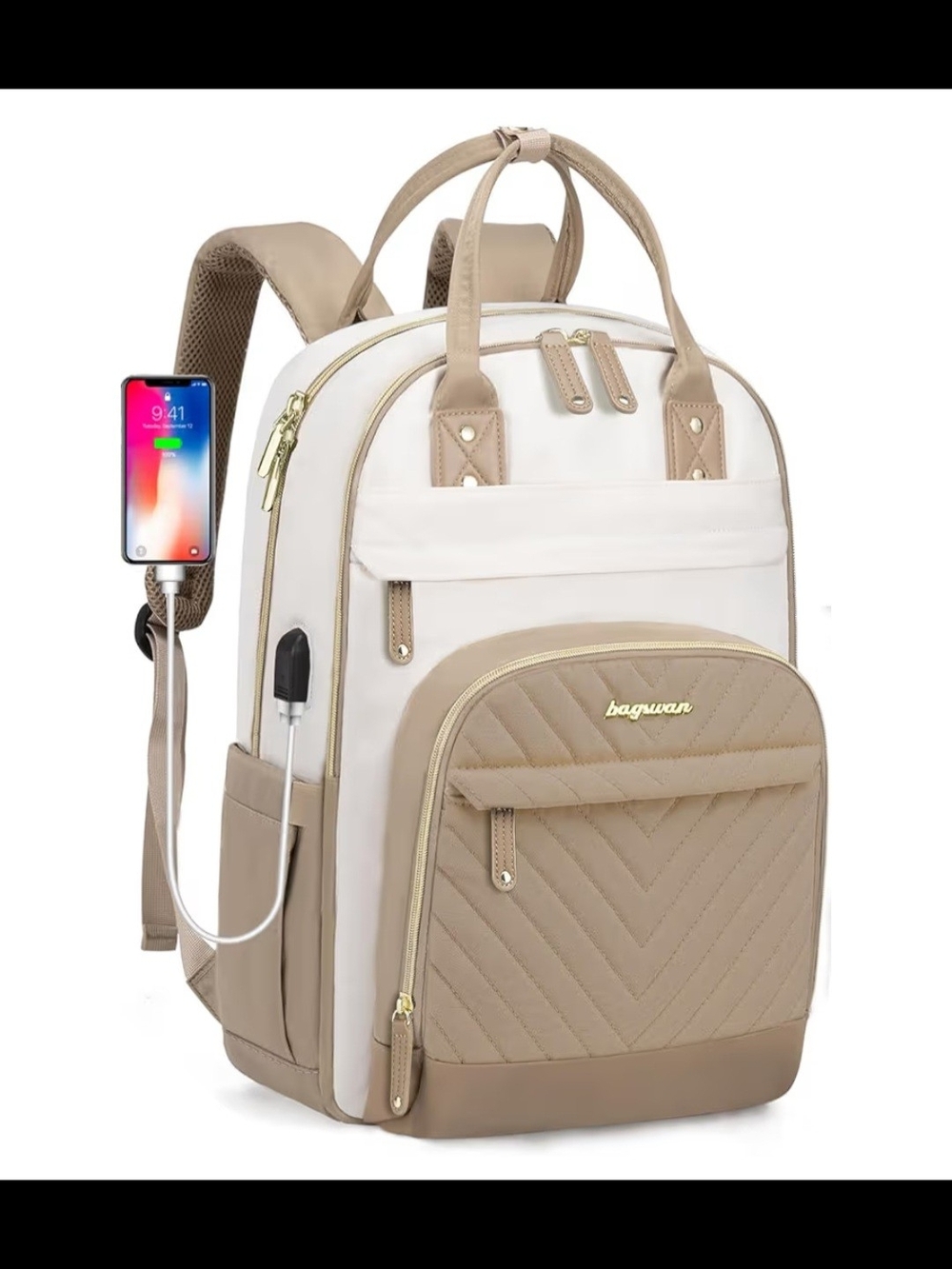 Women's Cream & Tan Travel Backpack